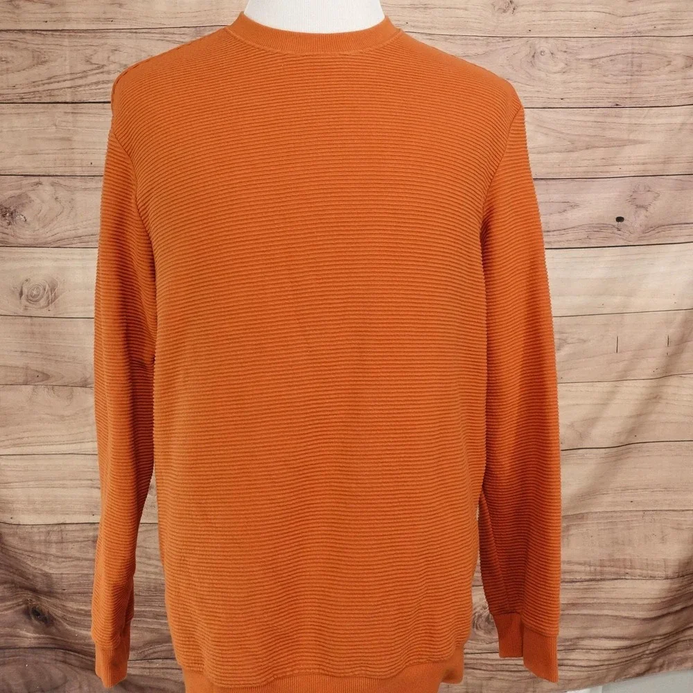 H&M Sweater Mens XL Orange Crew Neck Pullover Ribbed Knit Regular Long Sleeve